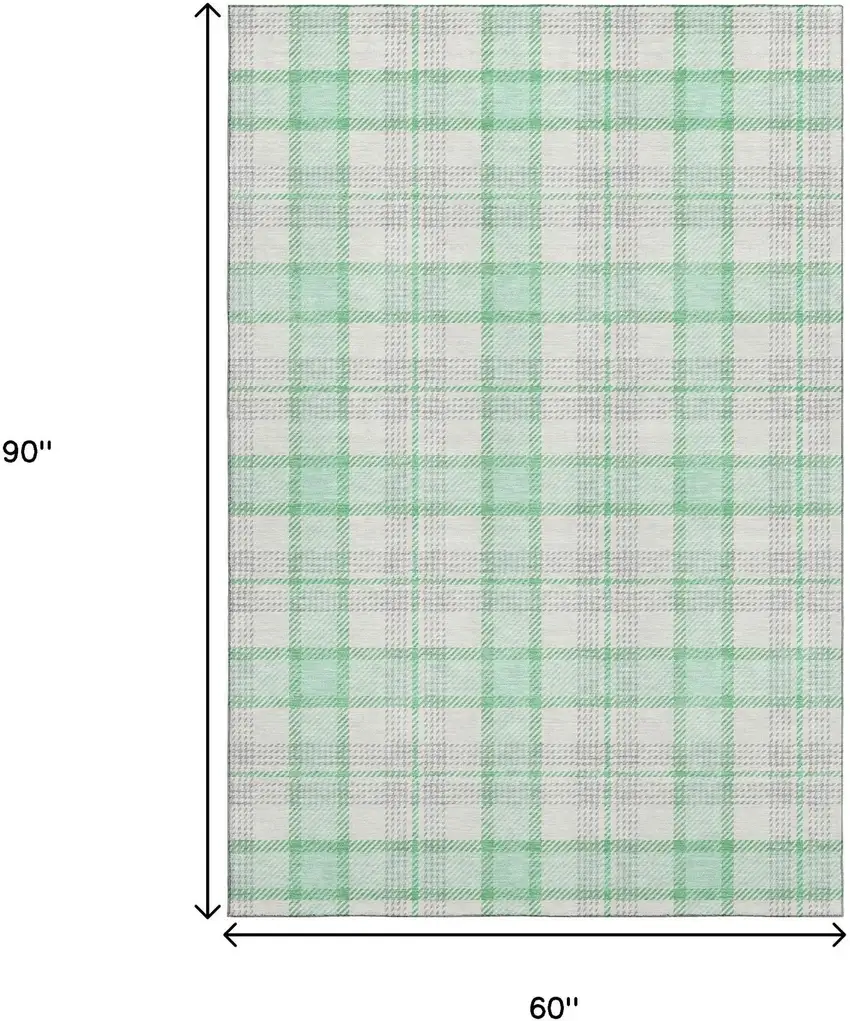 Aqua Ivory And Green Plaid Washable Area Rug With UV Protection Photo 9