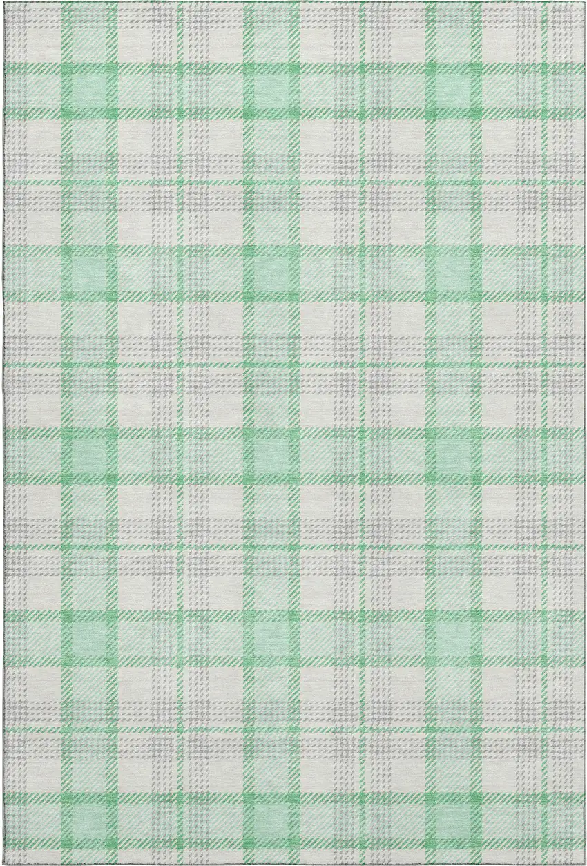 Aqua Ivory And Green Plaid Washable Area Rug With UV Protection Photo 1