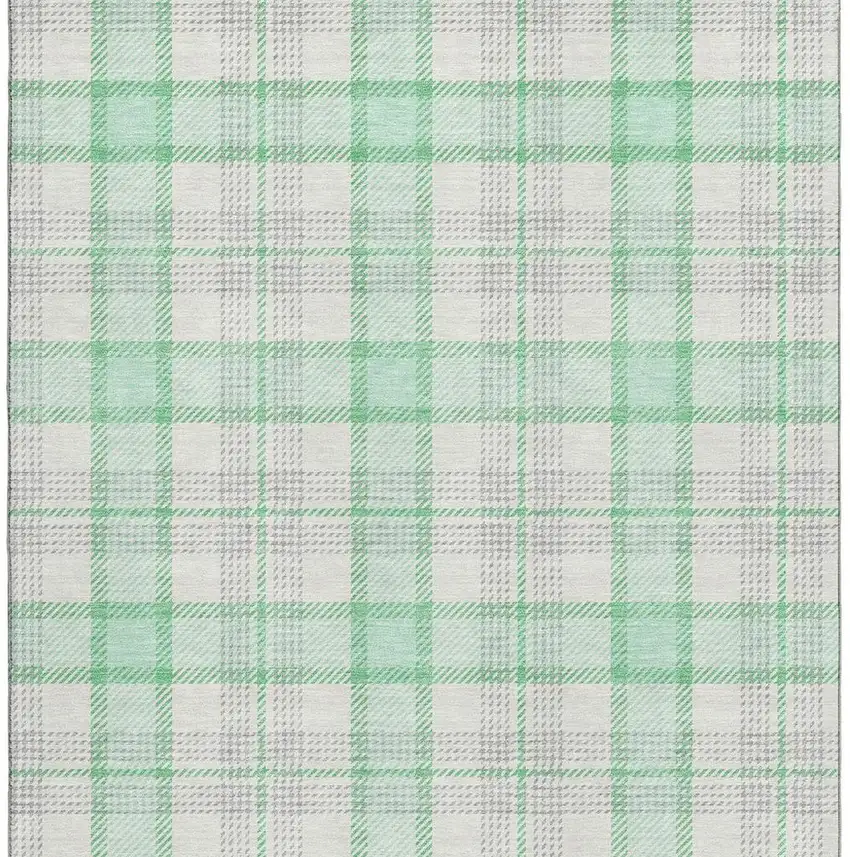 Aqua Ivory And Green Plaid Washable Area Rug With UV Protection Photo 2