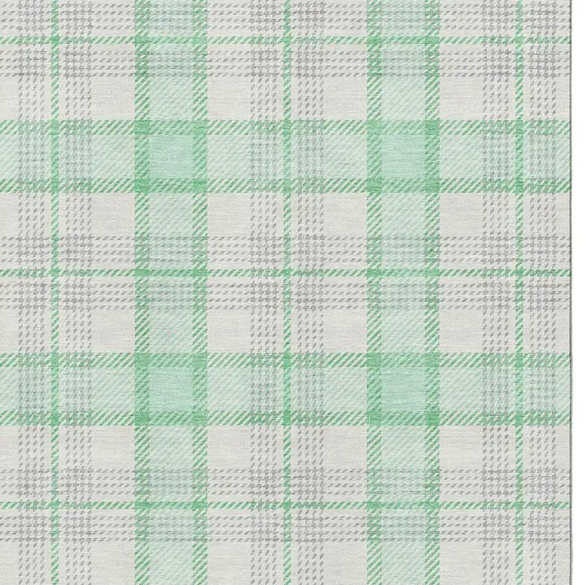 Aqua Ivory And Green Plaid Washable Area Rug With UV Protection Photo 2