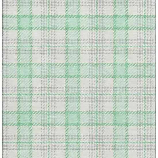 Aqua Ivory And Green Plaid Washable Area Rug With UV Protection Photo 3