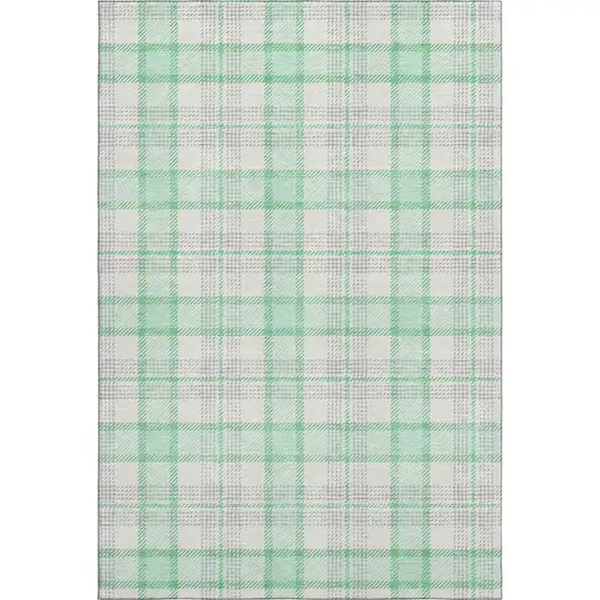 Aqua Ivory And Green Plaid Washable Area Rug With UV Protection Photo 1