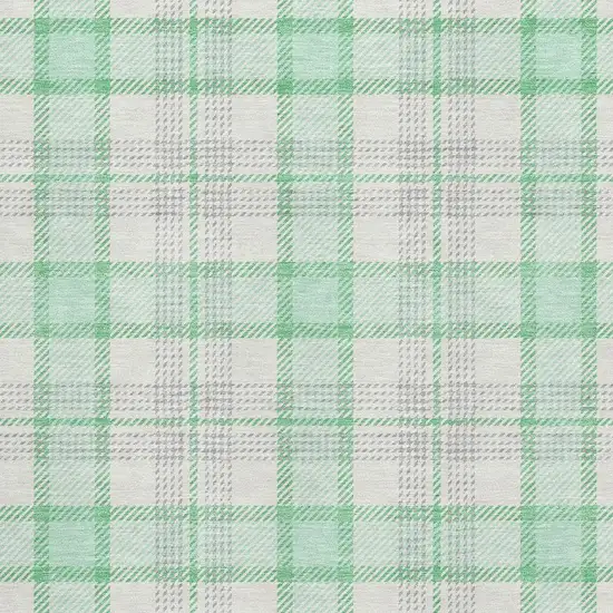 Aqua Ivory And Green Plaid Washable Area Rug With UV Protection Photo 2