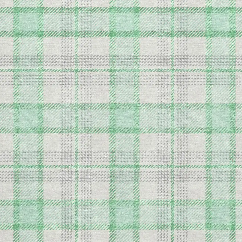 Aqua Ivory And Green Plaid Washable Area Rug With UV Protection Photo 2