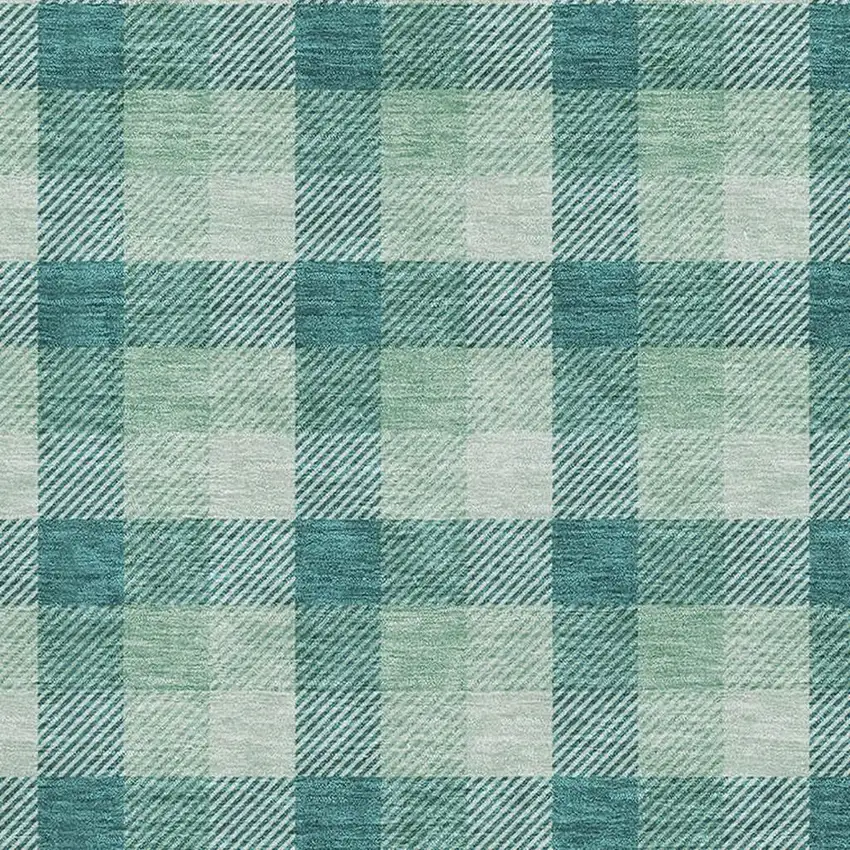 Aqua Ivory And Green Plaid Washable Area Rug With UV Protection Photo 2