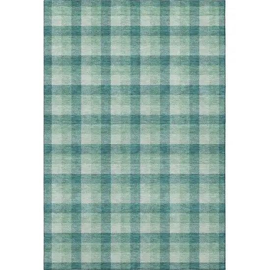 Aqua Ivory And Green Plaid Washable Area Rug With UV Protection Photo 3