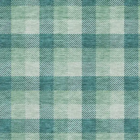 Aqua Ivory And Green Plaid Washable Area Rug With UV Protection Photo 2