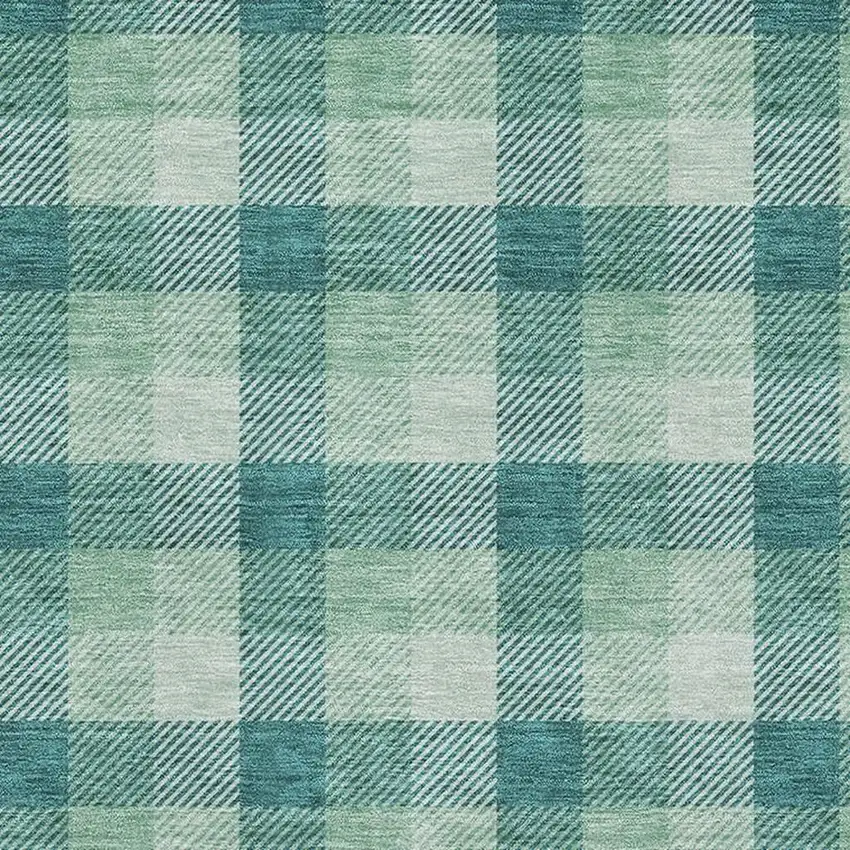 Aqua Ivory And Green Plaid Washable Area Rug With UV Protection Photo 2