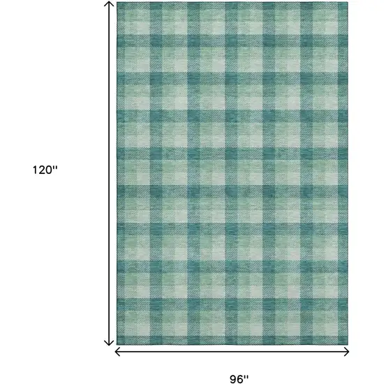 Aqua Ivory And Green Plaid Washable Area Rug With UV Protection Photo 9