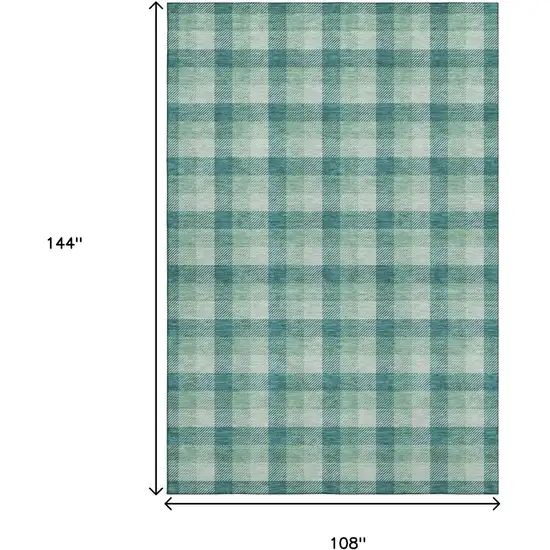 Aqua Ivory And Green Plaid Washable Area Rug With UV Protection Photo 9