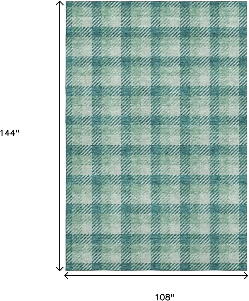 Aqua Ivory And Green Plaid Washable Area Rug With UV Protection Photo 9