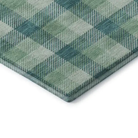 Aqua Ivory And Green Plaid Washable Area Rug With UV Protection Photo 6