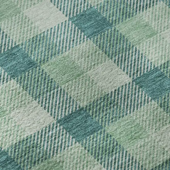 Aqua Ivory And Green Plaid Washable Area Rug With UV Protection Photo 8