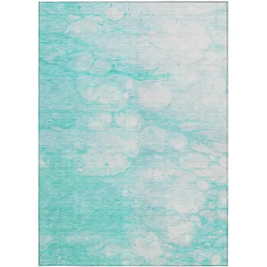 Aqua Ivory And Teal Blue Abstract Washable Indoor Outdoor Area Rug Photo 4