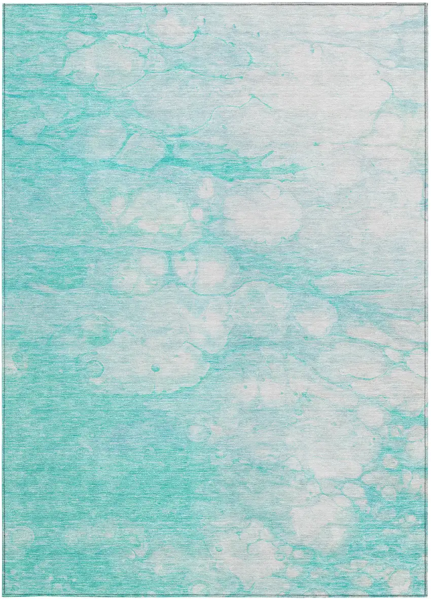 Aqua Ivory And Teal Blue Abstract Washable Indoor Outdoor Area Rug Photo 4