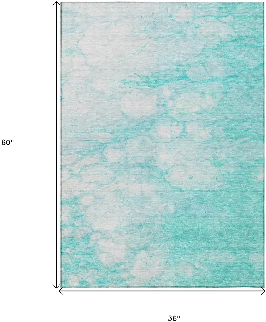 Aqua Ivory And Teal Blue Abstract Washable Indoor Outdoor Area Rug Photo 9