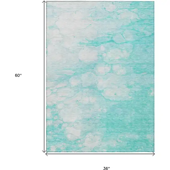 Aqua Ivory And Teal Blue Abstract Washable Indoor Outdoor Area Rug Photo 9