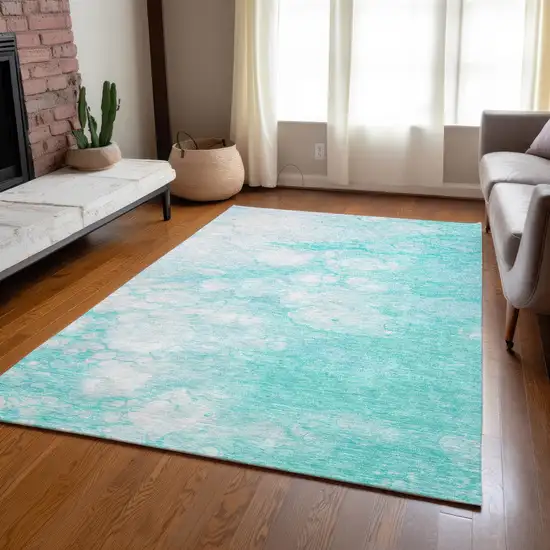 Aqua Ivory And Teal Blue Abstract Washable Indoor Outdoor Area Rug Photo 7