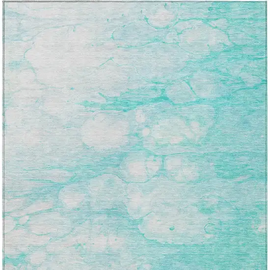 Aqua Ivory And Teal Blue Abstract Washable Indoor Outdoor Area Rug Photo 4