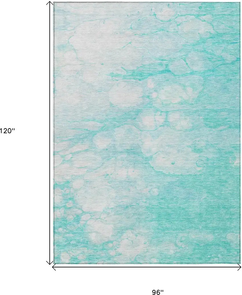 Aqua Ivory And Teal Blue Abstract Washable Indoor Outdoor Area Rug Photo 9