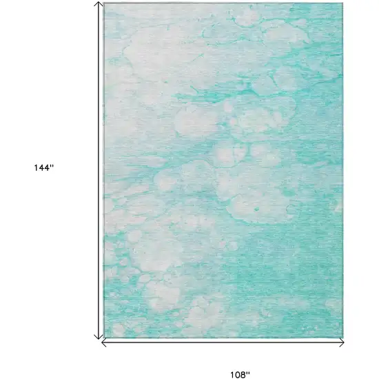 Aqua Ivory And Teal Blue Abstract Washable Indoor Outdoor Area Rug Photo 9