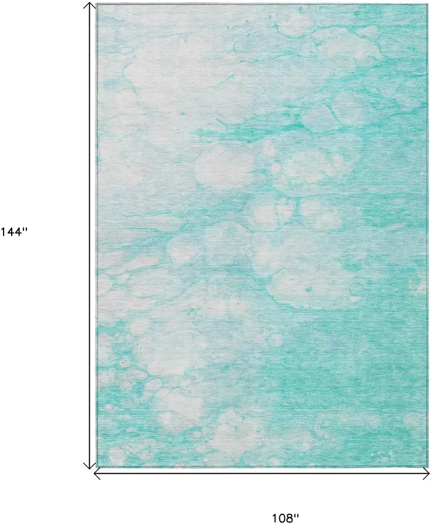 Aqua Ivory And Teal Blue Abstract Washable Indoor Outdoor Area Rug Photo 9