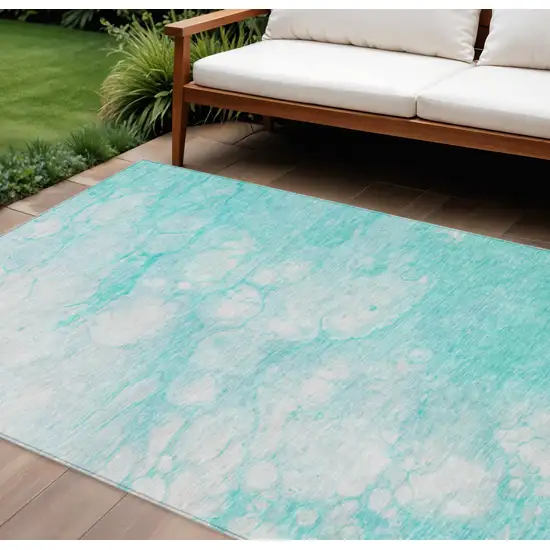 Aqua Ivory And Teal Blue Abstract Washable Indoor Outdoor Area Rug Photo 1