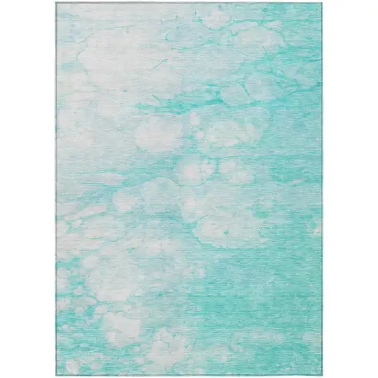 Aqua Ivory And Teal Blue Abstract Washable Indoor Outdoor Area Rug Photo 1