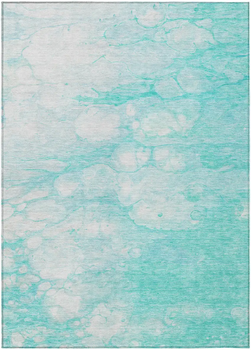 Aqua Ivory And Teal Blue Abstract Washable Indoor Outdoor Area Rug Photo 1