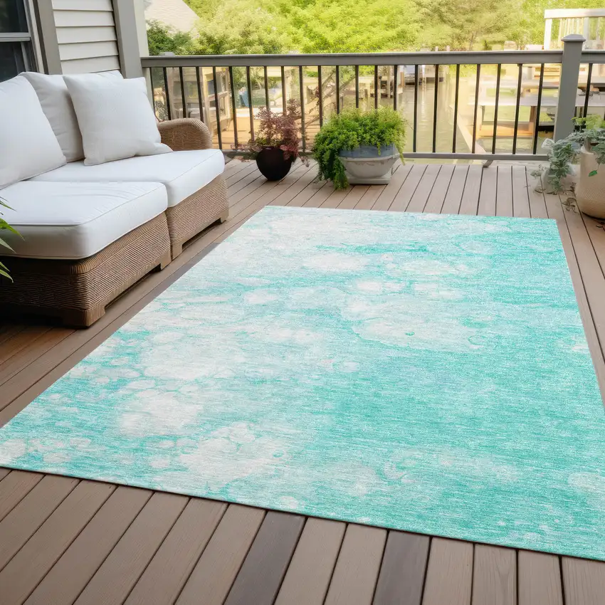 Aqua Ivory And Teal Blue Abstract Washable Indoor Outdoor Area Rug Photo 5