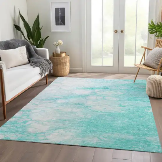 Aqua Ivory And Teal Blue Abstract Washable Indoor Outdoor Area Rug Photo 6