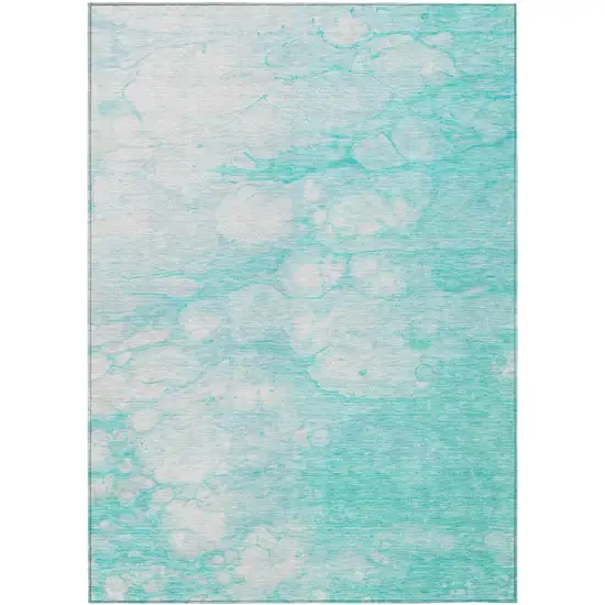 Aqua Ivory And Teal Blue Abstract Washable Indoor Outdoor Area Rug Photo 1