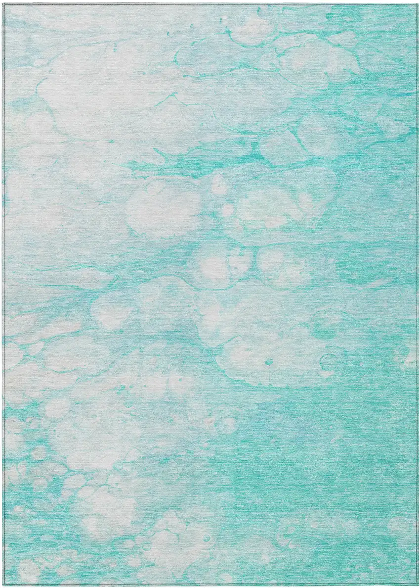 Aqua Ivory And Teal Blue Abstract Washable Indoor Outdoor Area Rug Photo 1
