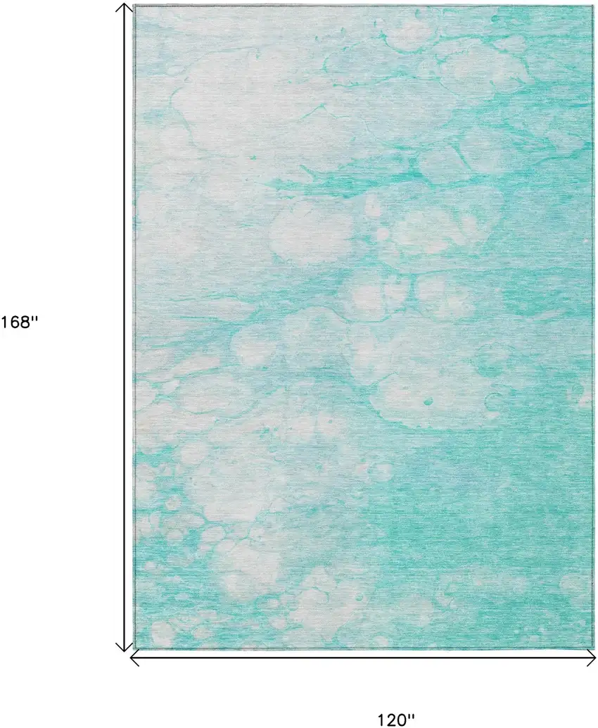 Aqua Ivory And Teal Blue Abstract Washable Indoor Outdoor Area Rug Photo 9