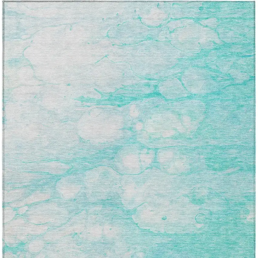 Aqua Ivory And Teal Blue Abstract Washable Indoor Outdoor Area Rug Photo 6