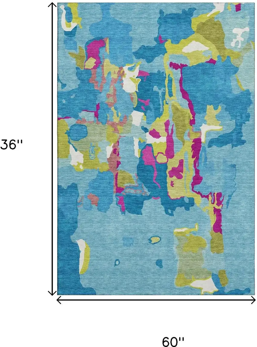 Aqua Lime Green And Pink Abstract Washable Area Rug With UV Protection Photo 9