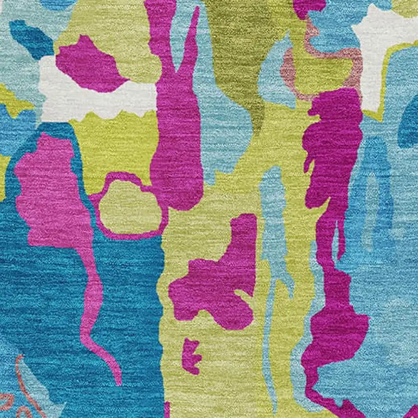 Aqua Lime Green And Pink Abstract Washable Area Rug With UV Protection Photo 3