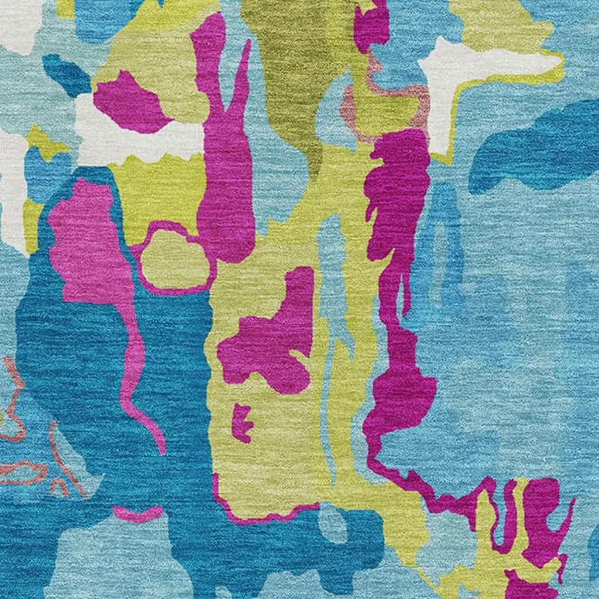 Aqua Lime Green And Pink Abstract Washable Area Rug With UV Protection Photo 4