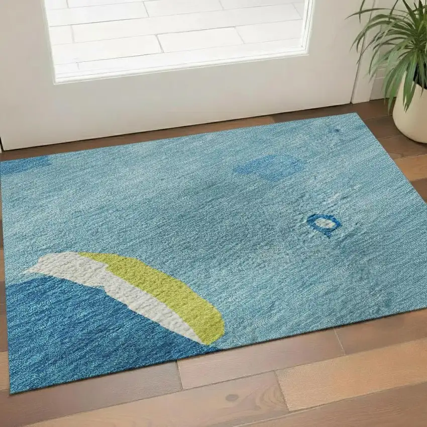 Aqua Lime Green And Pink Abstract Washable Area Rug With UV Protection Photo 2