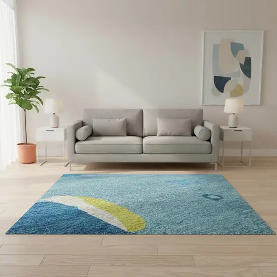 Aqua Lime Green And Pink Abstract Washable Area Rug With UV Protection Photo 2