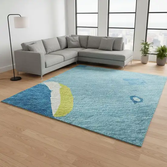 Aqua Lime Green And Pink Abstract Washable Area Rug With UV Protection Photo 2