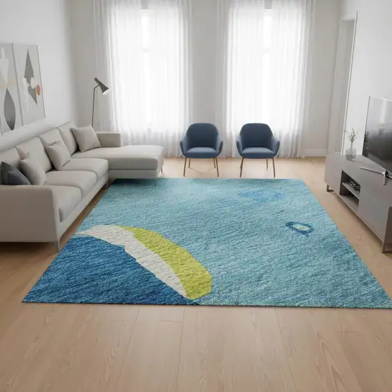 Aqua Lime Green And Pink Abstract Washable Area Rug With UV Protection Photo 2