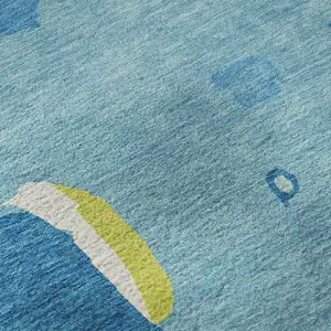 Photo of Aqua Lime Green And Pink Abstract Washable Area Rug With UV Protection