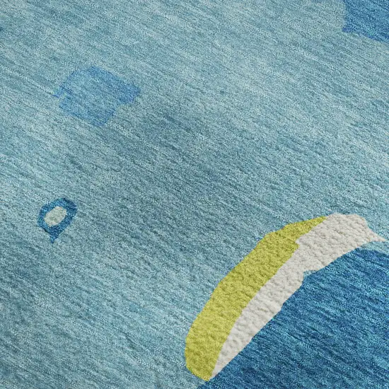 Aqua Lime Green And Pink Abstract Washable Area Rug With UV Protection Photo 2