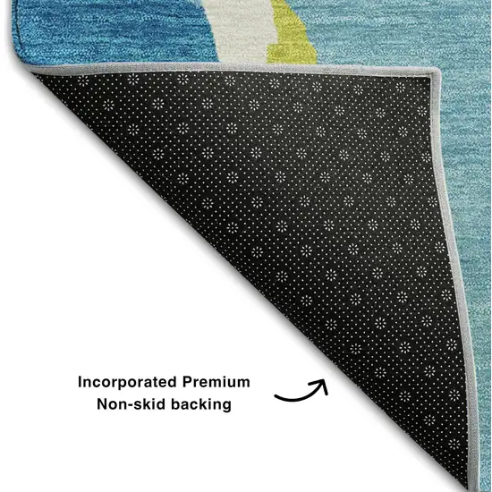 Aqua Lime Green And Pink Abstract Washable Area Rug With UV Protection Photo 5