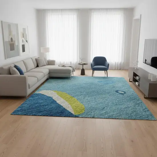 Aqua Lime Green And Pink Abstract Washable Area Rug With UV Protection Photo 2