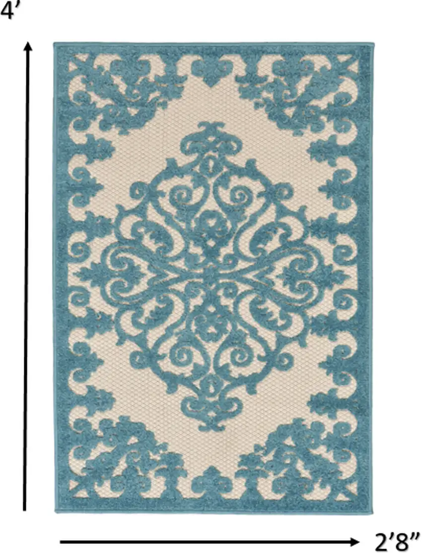 Aqua Damask Indoor Outdoor Area Rug Photo 7
