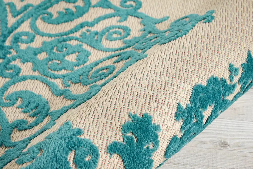 Aqua Damask Indoor Outdoor Area Rug Photo 3