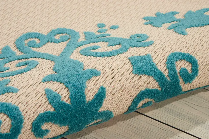 Aqua Damask Indoor Outdoor Area Rug Photo 9