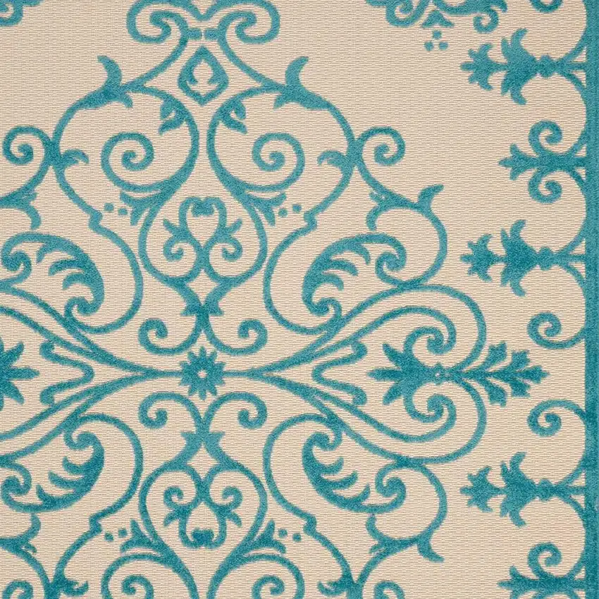 Aqua Damask Indoor Outdoor Area Rug Photo 3